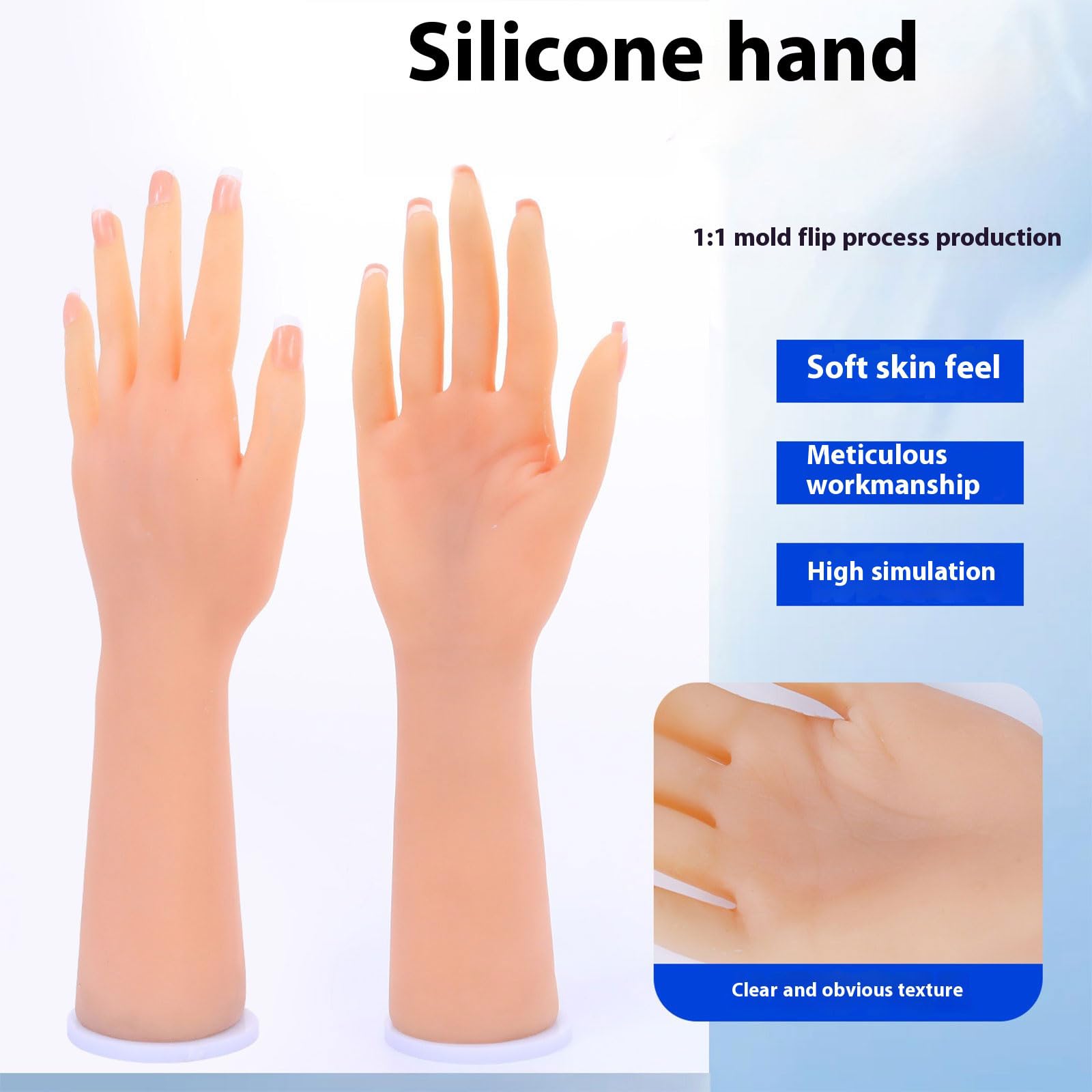 Modèle professionnel en silicone souple pour la formation professionnelle des ongles, parfait pour la photographie de bijoux et la démonstration médicale Utiliser le modèle de main en silicone