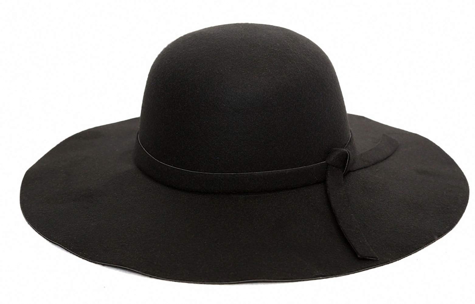 Ulalaza Women's Sc070-Black Solid Color Flat Brim Hats Bucket Bowler Fedora Floppy Derby Felt Hat Winter Warm Cap