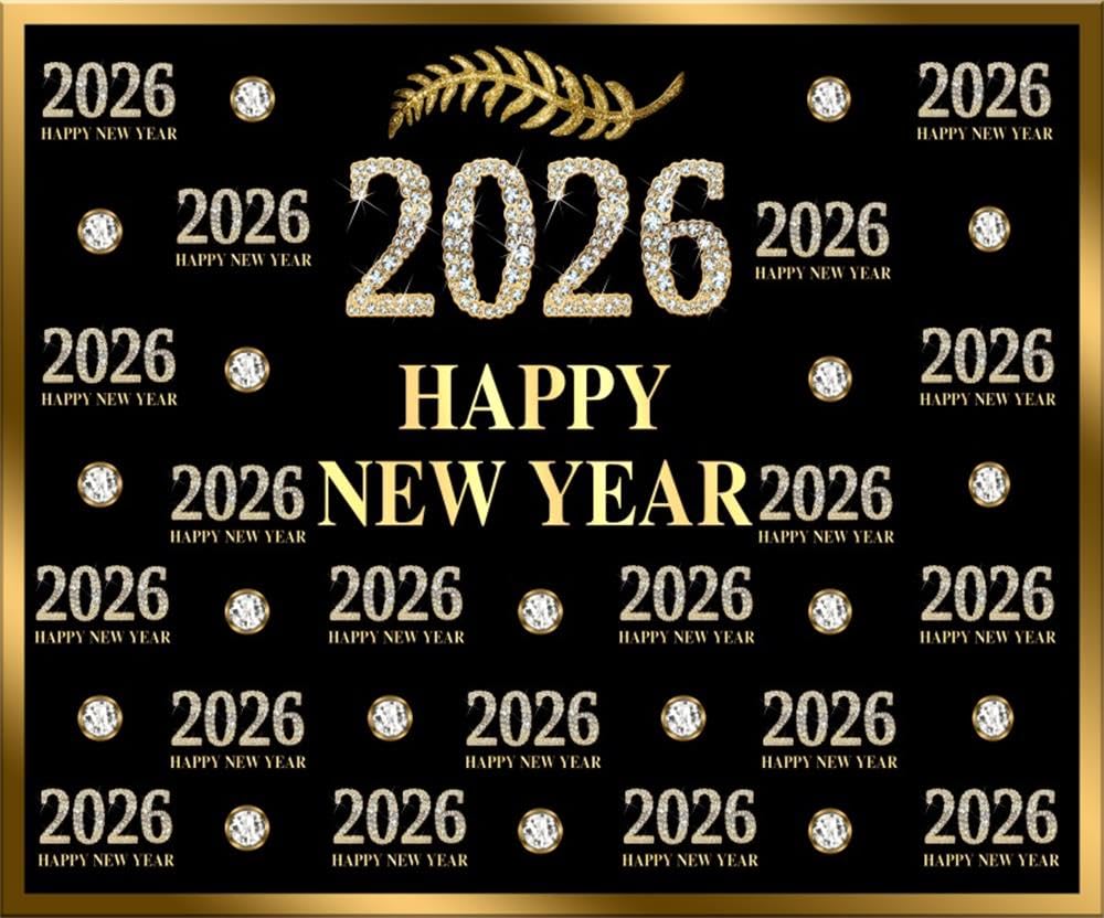 Happy New Year Backdrop 10x8ft Fabric 2026 New Year Party Decoration Backdrop NYE Backdrops for Photography