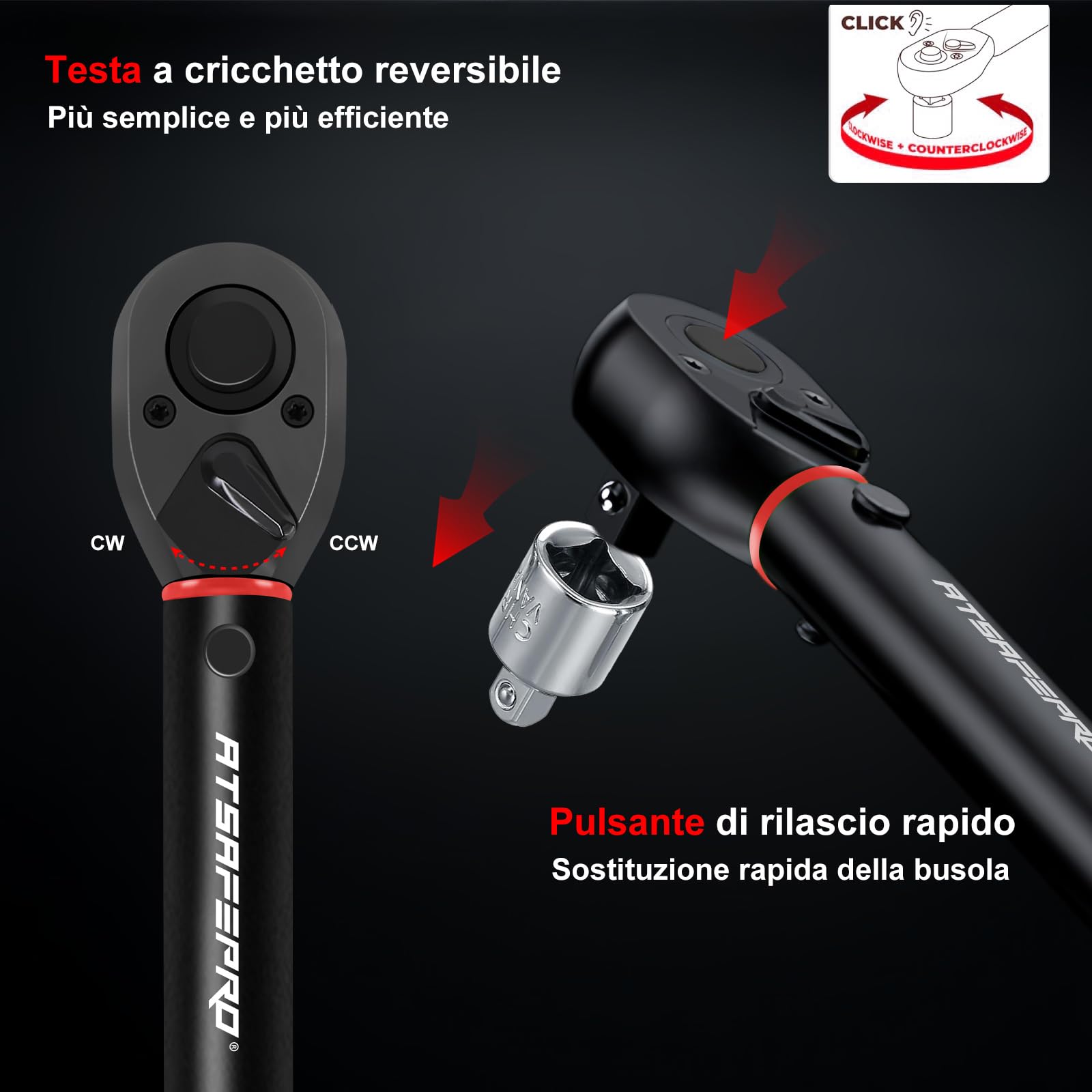 ATsafepro 61 Pezzi Chiave Dinamometrica 1/4",3-25 Nm Chiave Dinamometrica Bici,Con Adattatore da 1/4" a 3/8", Prolunga da 10 cm, Punte, Cacciavite, Precisione ±3% per Biciclette, Motociclette