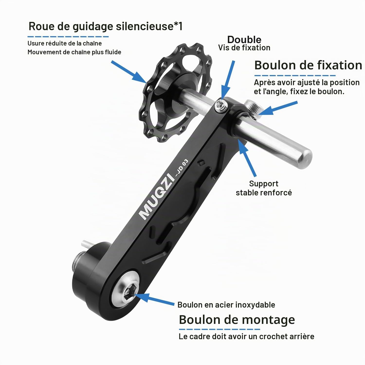 Tendeur de chaîne de vélo à une vitesse unique en alliage d'aluminium réglable pour VTT, vélo de route, vélo, rouge