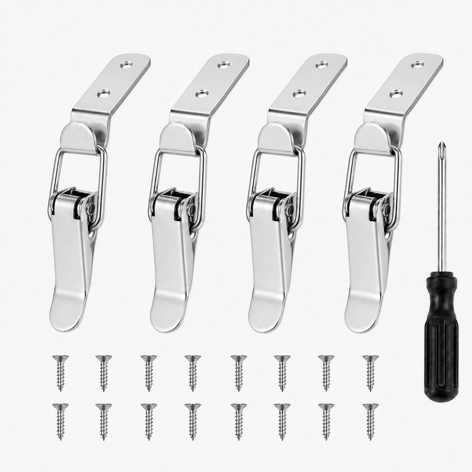 Fortunix 4PCS Medium 90 Degree Toggle Latch, Latches Clasp, Spring Toggle Clamp Without Lock Hole, Latch Hook Catch Buckle for Cabinet Door Toolbox Wooden Case Hardware, Universal Latches with Screws
