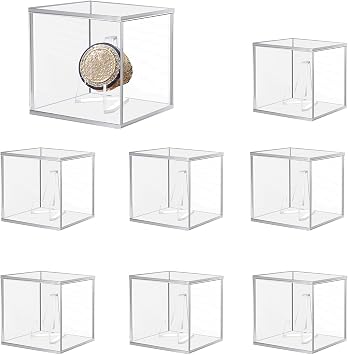 8 PCS Championship Ring Display Case, Clear Championship Ring Holder Box, Plastic Display Easel Coin Stand Holder, Single Stand 1 Slot Ring Hole Storage Box for Jewelry Sport Ring Candy, 2.16 Inch