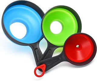 HAWOWZ Food Grade Silicone Collapsible Funnels 3 Pack - Wide Mouth Canning Funnel for Mason Jars, Liquids, Oils & Powders