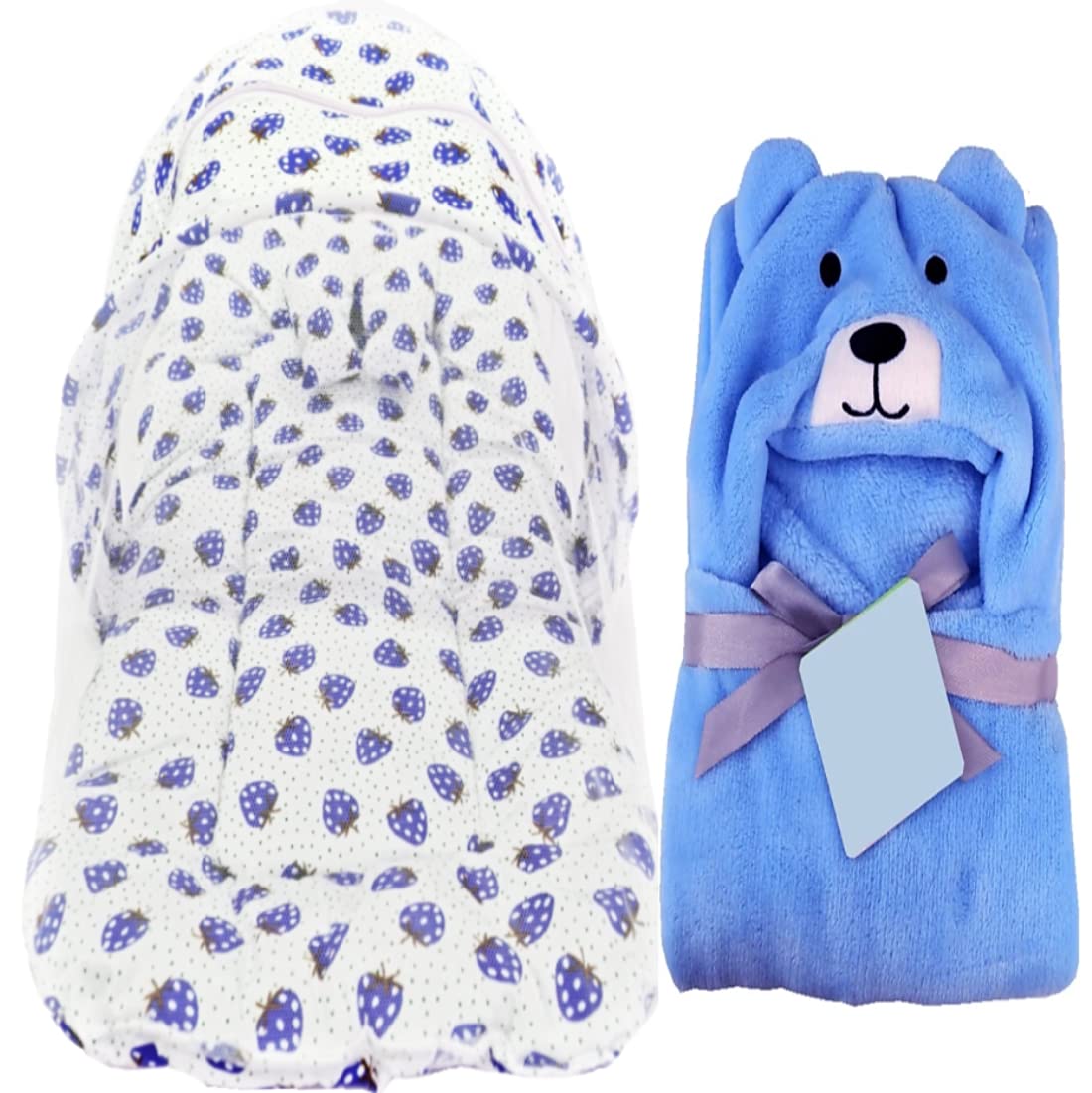 First Kick Baby Bedding Set New Born Combo Pack of Super Soft Wrapper Blanket and Baby Bedding Set with Mosquito Net for Baby Boys, Baby Girls, Babies (78cm x 45cm, 0-6 Months) Combo of 2