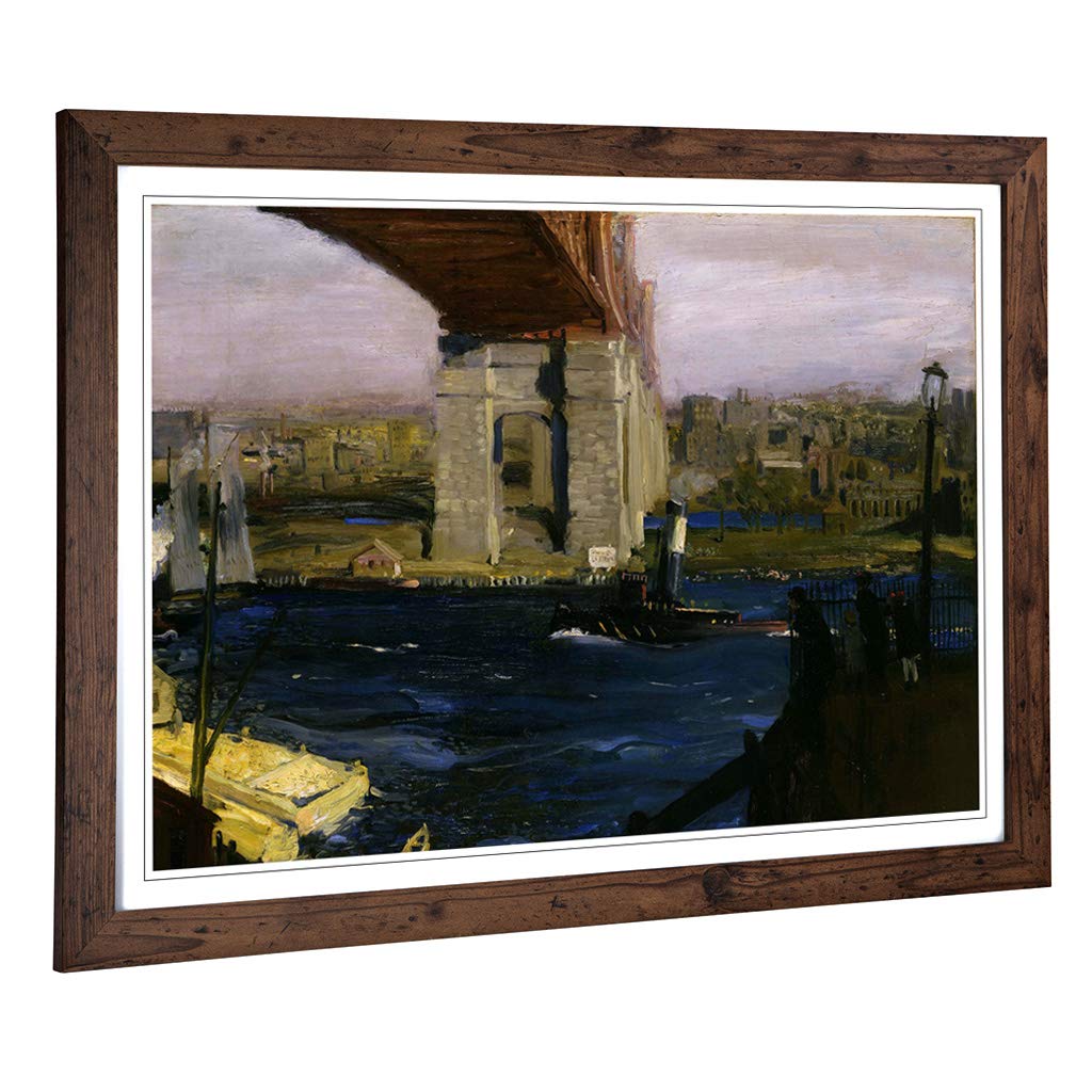 Big Box Art Framed Print of George Bellows Blackwell Island Bridge Design | Wall Art Picture | Home Decor for Kitchen, Living Room, Bedroom, Hallway, Walnut, A2 / 24.5x18 Inch / 62x45cm