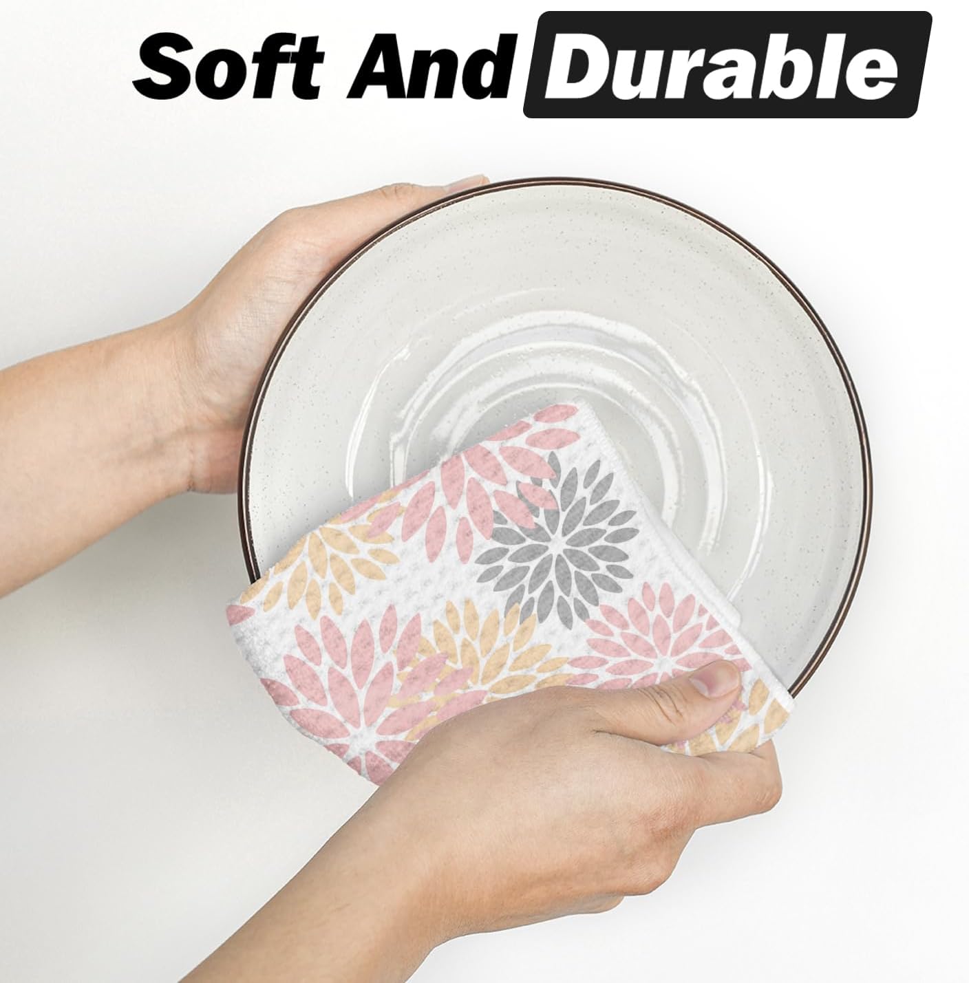 Artoid Mode Pink Dahlia Floral Kitchen Towels Dish Towels, 18x26 Inch Quick Dry Microfiber Cloth Hand Towels for Kitchen Drying Set of 2 - Image 5