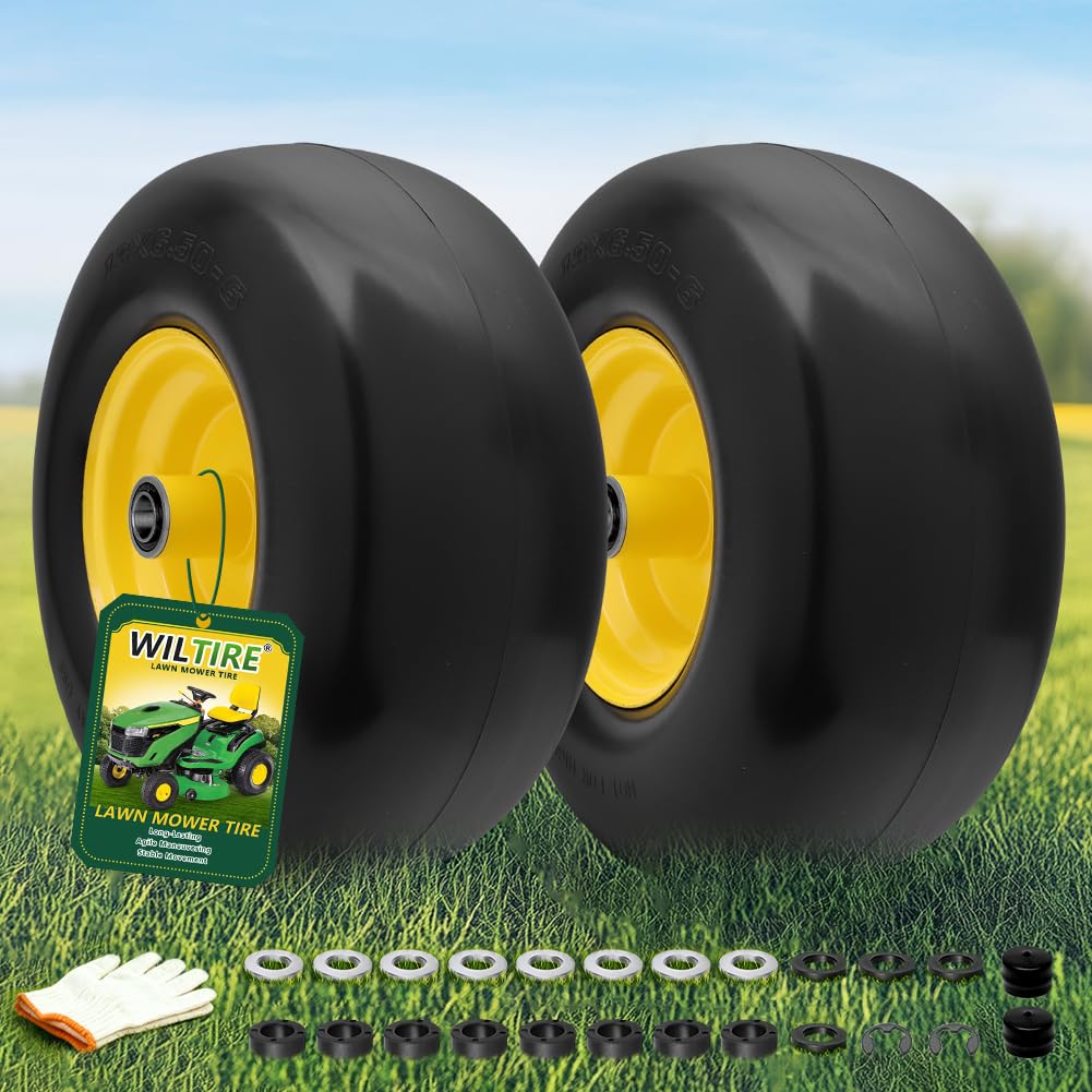 Photo 1 of Wiltire 13x6.50-6 Flat-Free Lawn Mower Tires and Wheel Assembly (2 Pack)