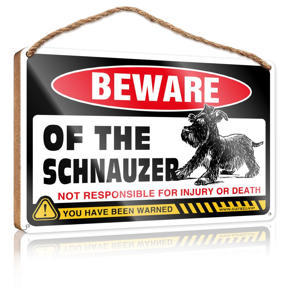 FZFN Wood Plaques For Crafts Beware Of Schnauzer Wooden Sign Outdoor Signs And Decor Rustic Kitchen Decor And A(15X28CM)