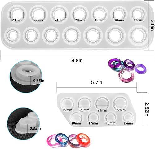 Miniatura 2 de 2 moldes de silicona para anillos de resina, moldes de silicona para anillos de Jiale, para hacer anillos, aretes, colgantes y manualidades