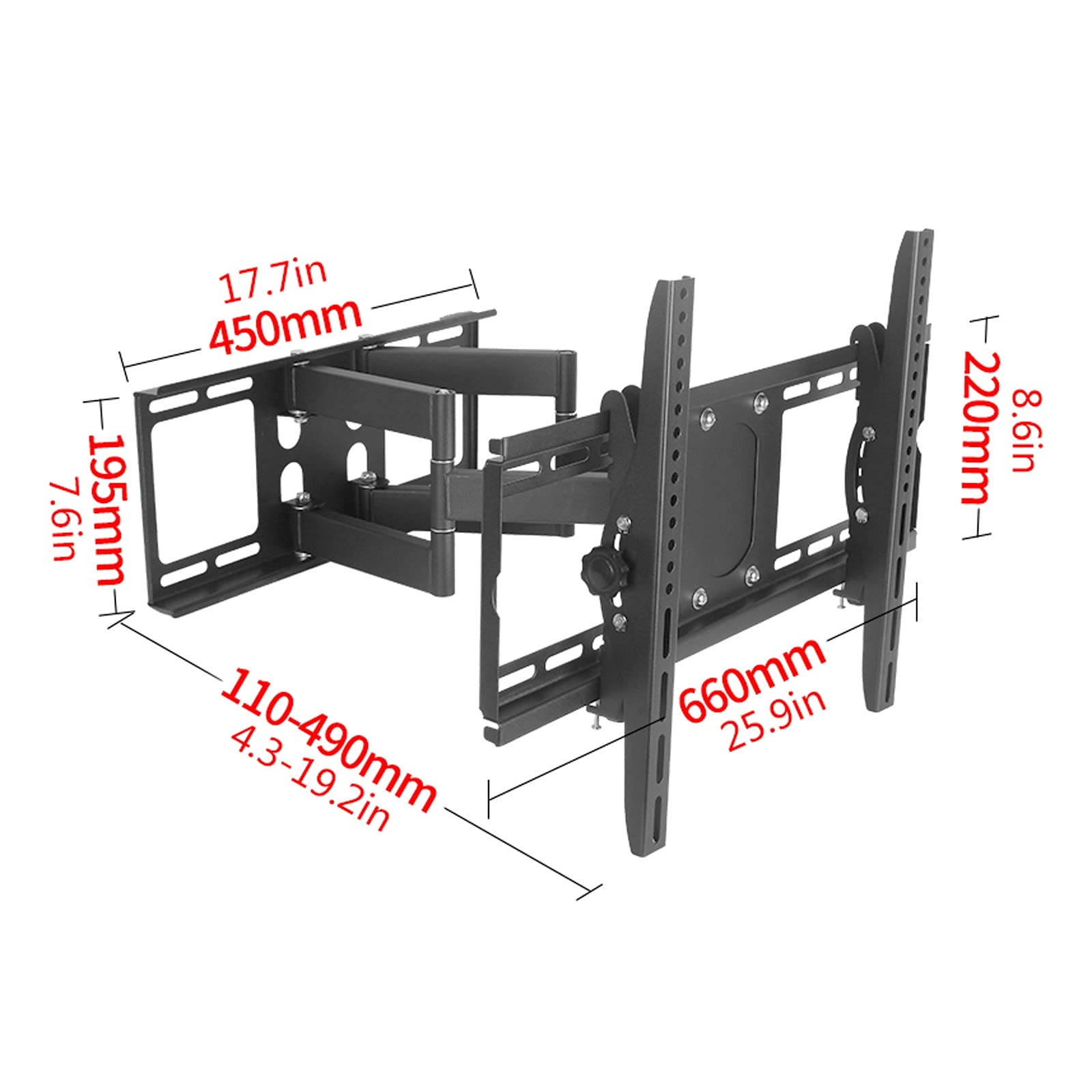 TV Stand Pieghevole a Sei Bracci TV Inclinazione Girevole a Muro Pieno Staffa a Muro TV Staffa for TV a Schermo Piatto da 42-75 Pollici, Tiene Fino a 198 libbre .per casa, Ufficio