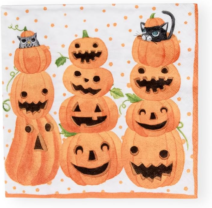 Caspari Jack O'lanterns Paper Luncheon Napkins - 20 Per Package, 4 Packs
