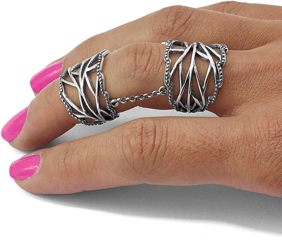 JewelryWeb - 925 Sterling Silver Oxidized Full Finger Ring - Adjustable Sterling Silver Rings for Women - Boho Jewelry- Handmade Wrap Ring - Image 3