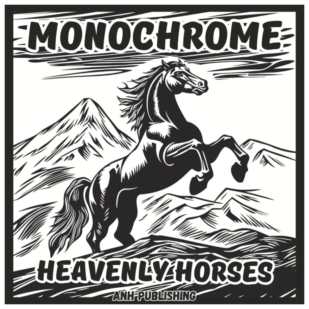 Monochrome Heavenly Horses: Relaxing Single Color Coloring Book For Adults & Seniors: Beautiful Horse Designs for Stress Relief, Mindfulness & Creative Relaxation (Monochrome Series)