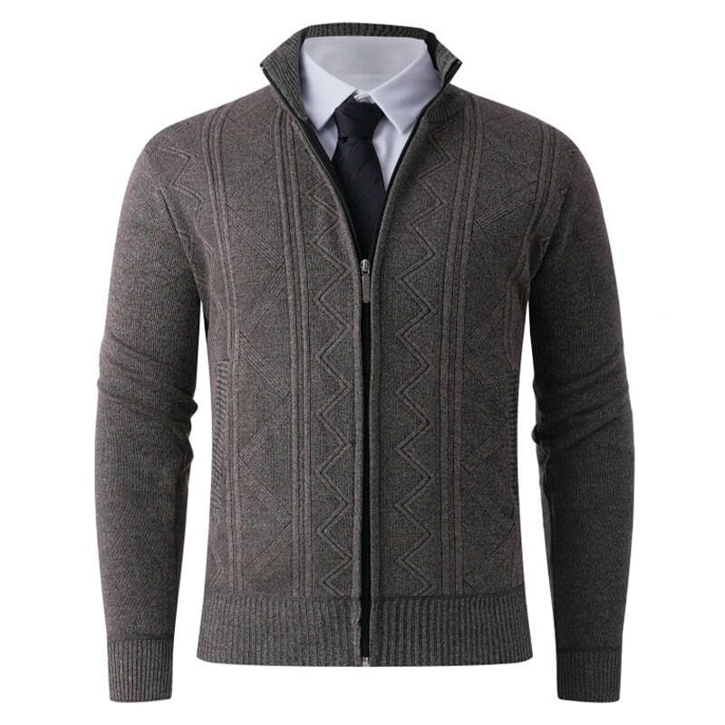 Pull en tricot à col montant homme hiver cardigan zippé chaud - 3