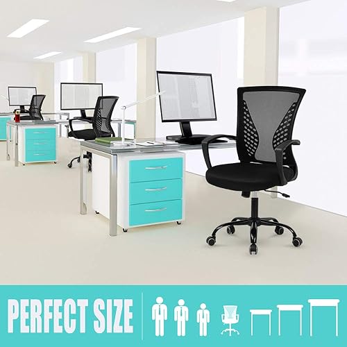 Miniatura 6 de HHS Silla ergonómica de oficina, silla de escritorio de malla, silla de computadora giratoria con soporte lumbar, ruedas ajustables con respaldo