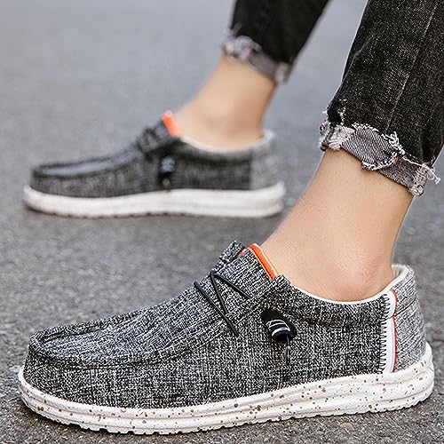 Canvas Boat Shoes Men,Fashion Slip Resistant Mens Loafers Slip On,Classic Look Lightweight Breathable Deck Shoes,Comfort Fit & Wet Grip Rubber Soles3