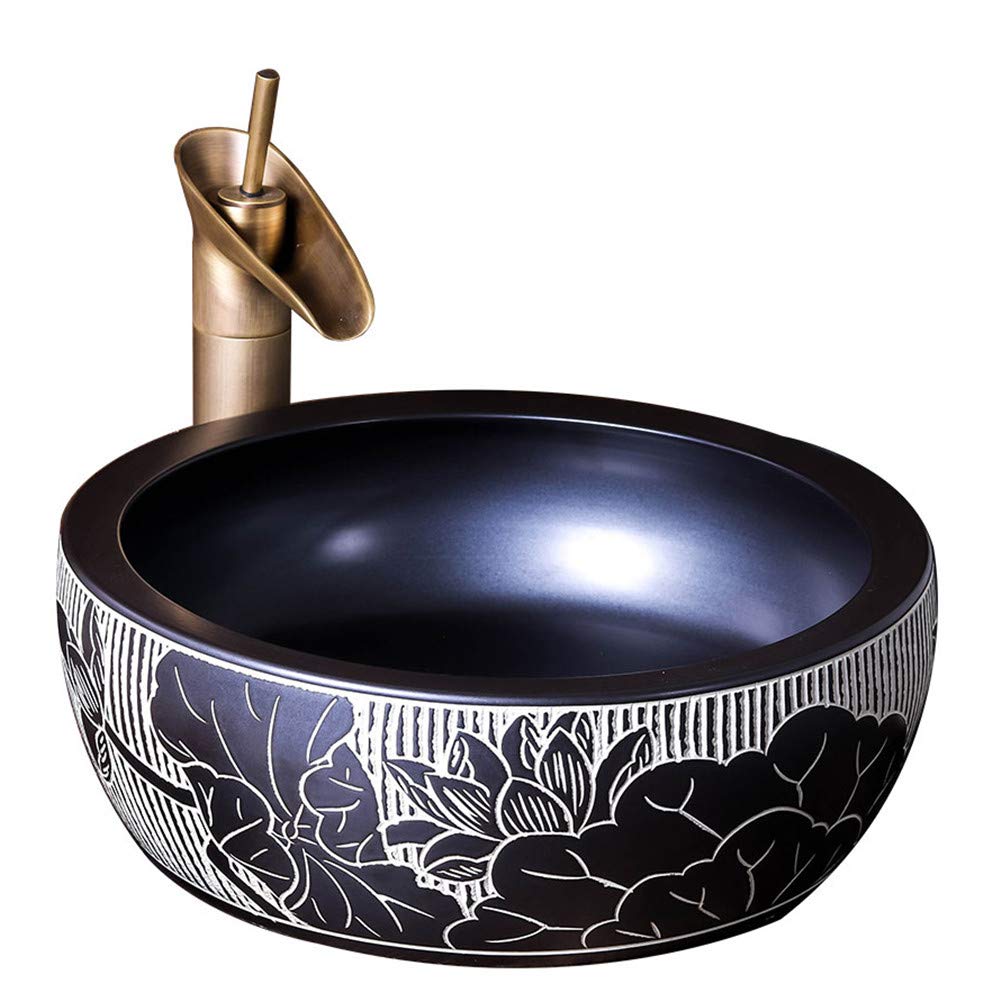 Lavabo noir rond vasque à poser en céramique pour éviter fissures et odeurs