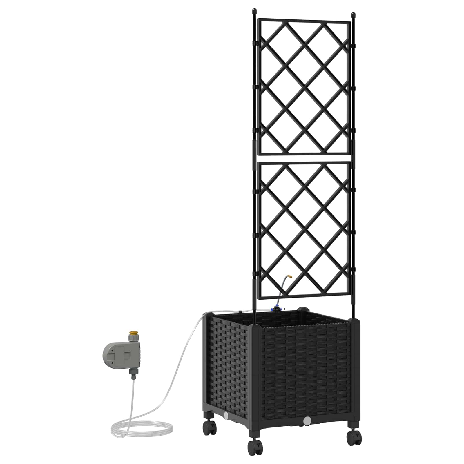Fioriera con traliccio e ruote, set di irrigazione, 40 x 40 x 148 cm | Fioriera mobile in polipropilene con traliccio e sistema di irrigazione automatico per terrazza e giardino.