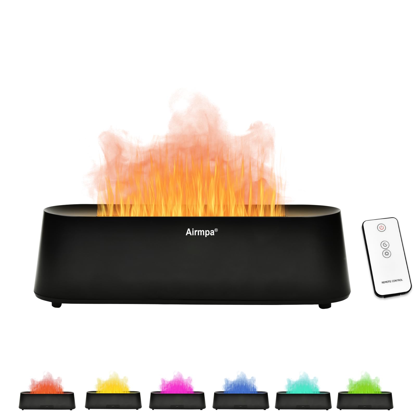 Airmpa Aroma Diffuser 250ML, Aroma Diffuser Mit Flammen Effekt, Licht mit 7 Farbwechseln, Diffusor für ätherische Öle,luftbefeuchter, Kann im Schlafzimmer, Büro, Yoga verwendet Werden (Schwarz)