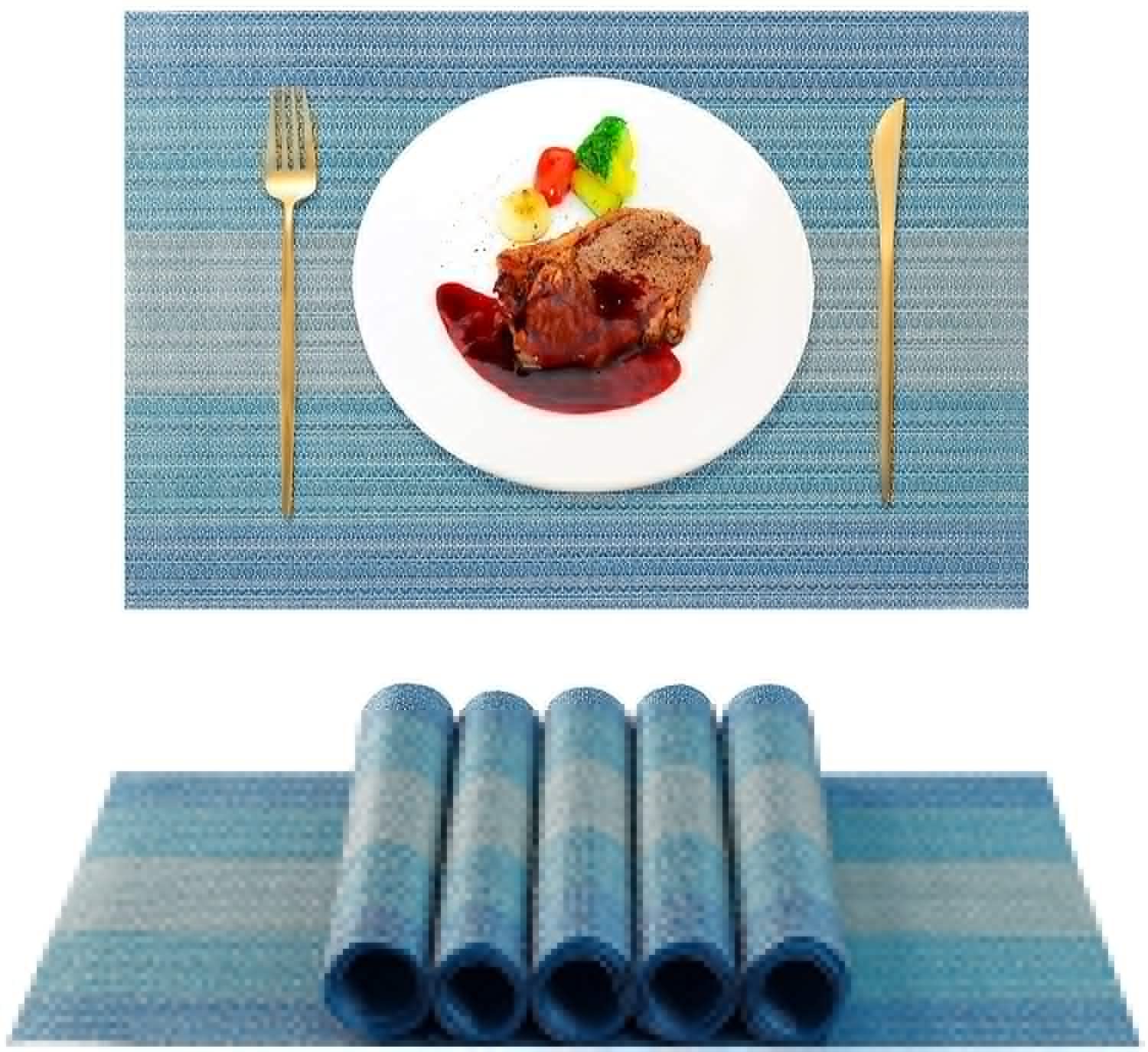 Eliver Placemats for Dining Table: Set of 6 Washable Kitchen Table Mats Waterproof Vinyl Woven Place Mats, Heat Resistant Non-Slip PVC Table Placemats for Home Kitchen Restaurant Party Decoration