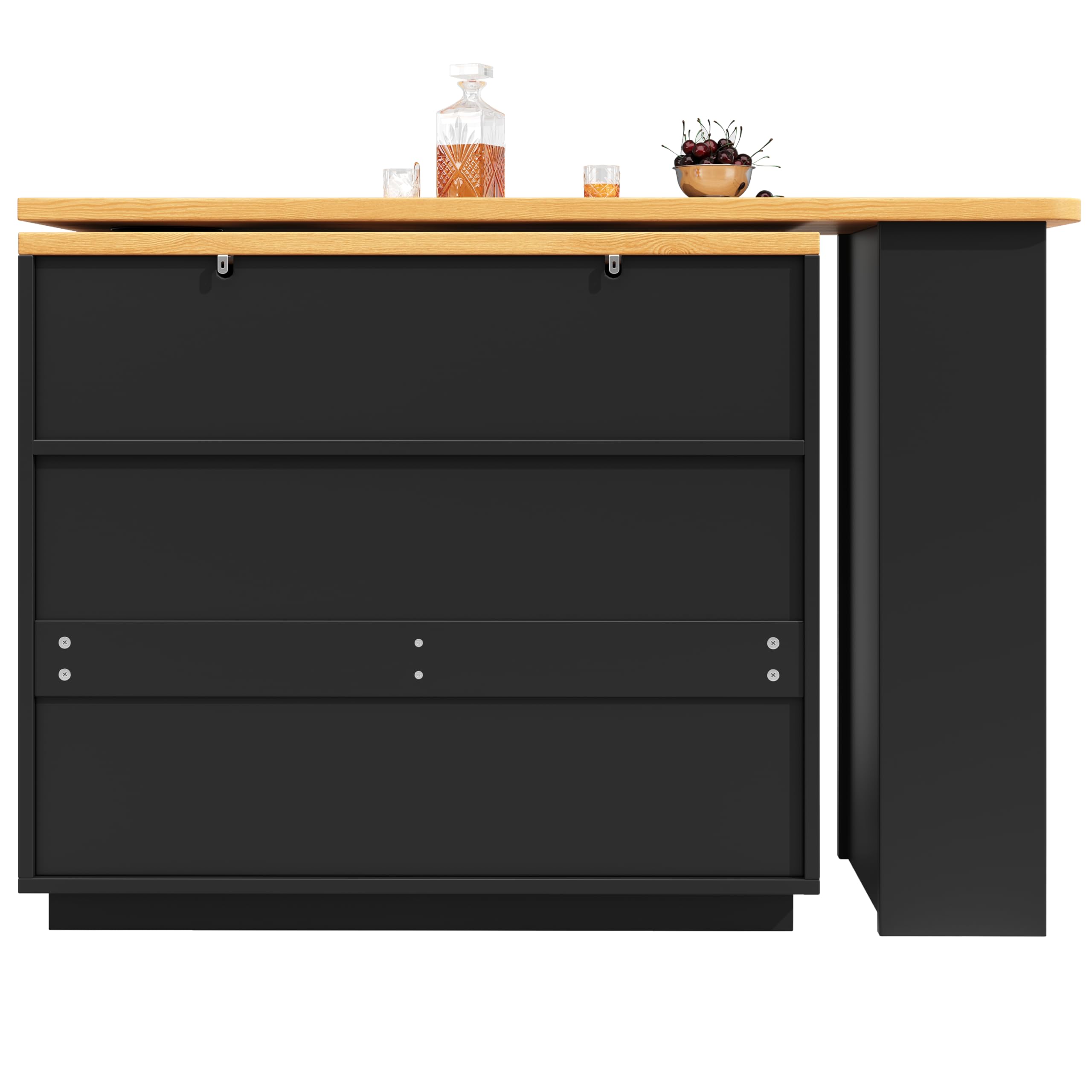 Tavolo da bar allungabile 90 x 140 cm, girevole a 360° e spazio di archiviazione, moderno tavolo da bar con cassetti, colore nero