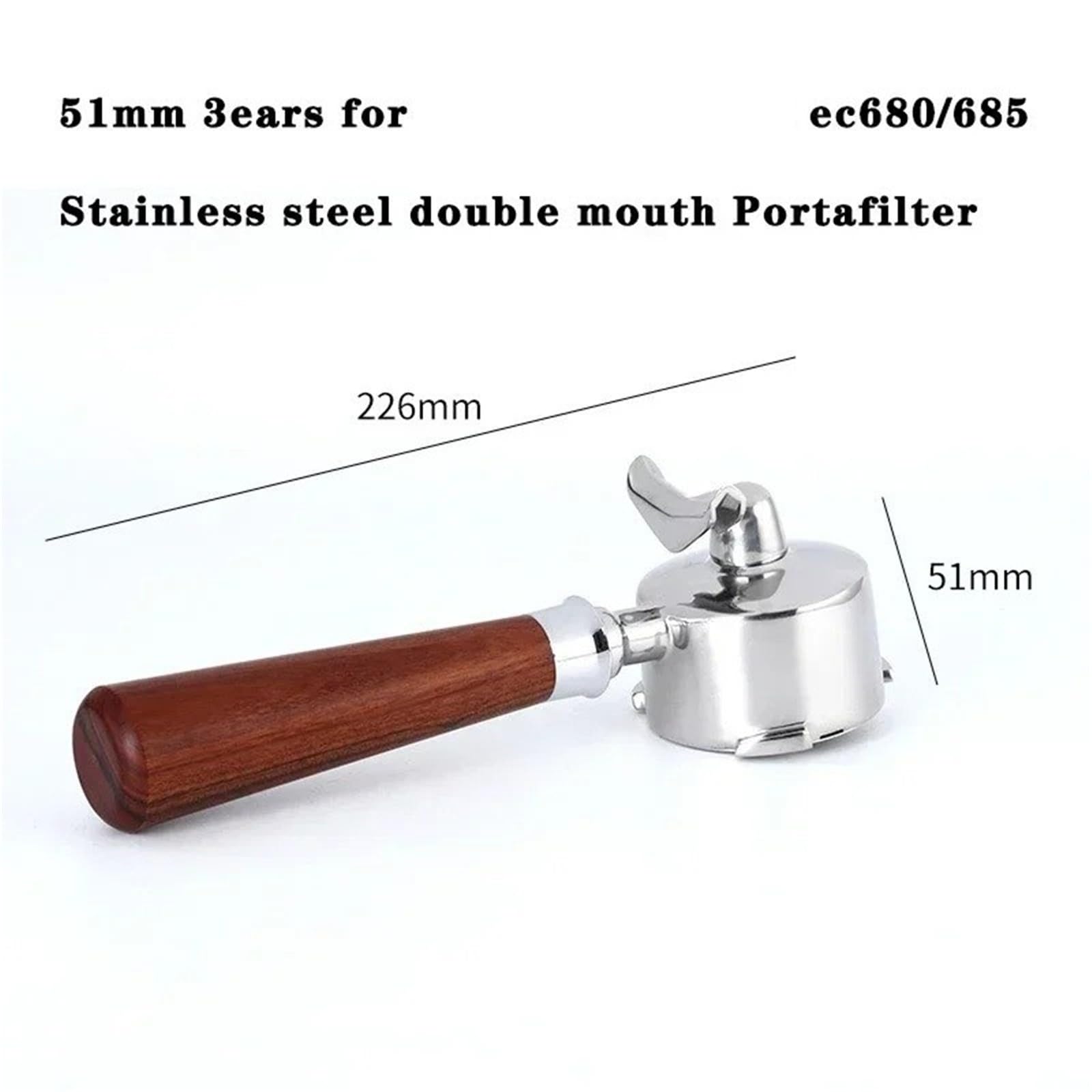 Filtro De Mango De 3 Orejas De 51MM, Compatible Con Delonghi,Dedica EC680/685, Herramienta De Barista Portafiltro Divisor De Doble Boca De Café De Acero Inoxidable(51mm-3ears -A1)