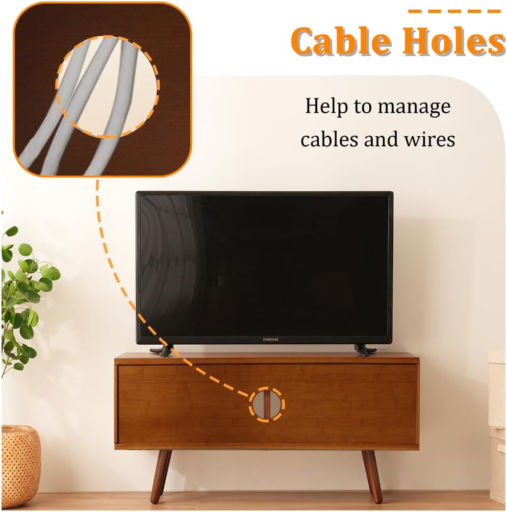 Bamboo TV Stand Entertainment Center, Mid-Century Modern Television Stand for 50-55 inch TVs, Rustic Brown Media Console Table, Open Storage Shelves for Living Room, Bedroom and Home Decor - Image 4