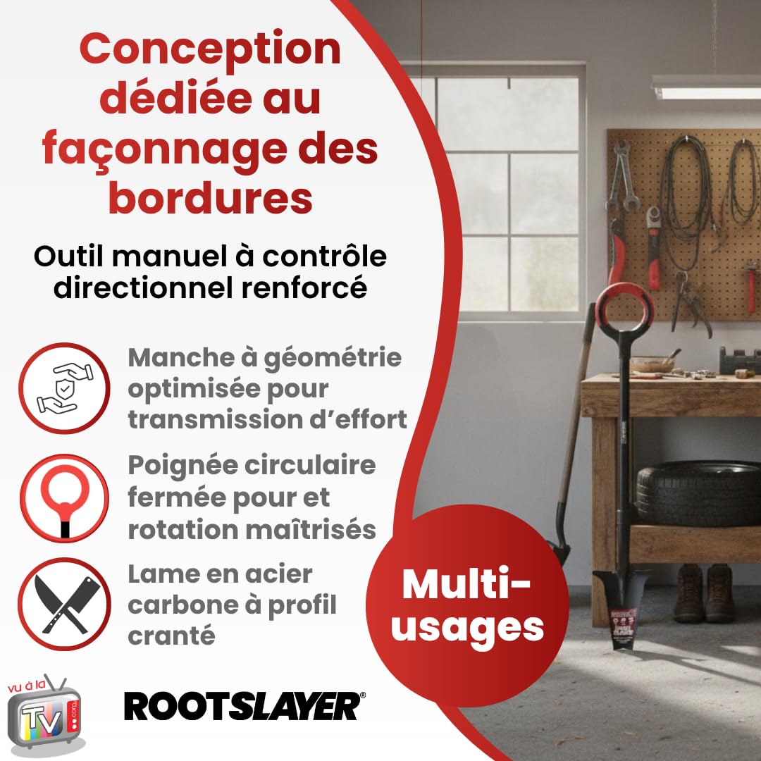 VENTEO - Bêche Professionnelle Spécial Massifs RootSlayer | Lame En V Dentée Acier Carbone | Repose-Pied | Coupe Racines et Creusage Précis | Outil Jardinage Massifs Bordures | Sols Compacts Jardin