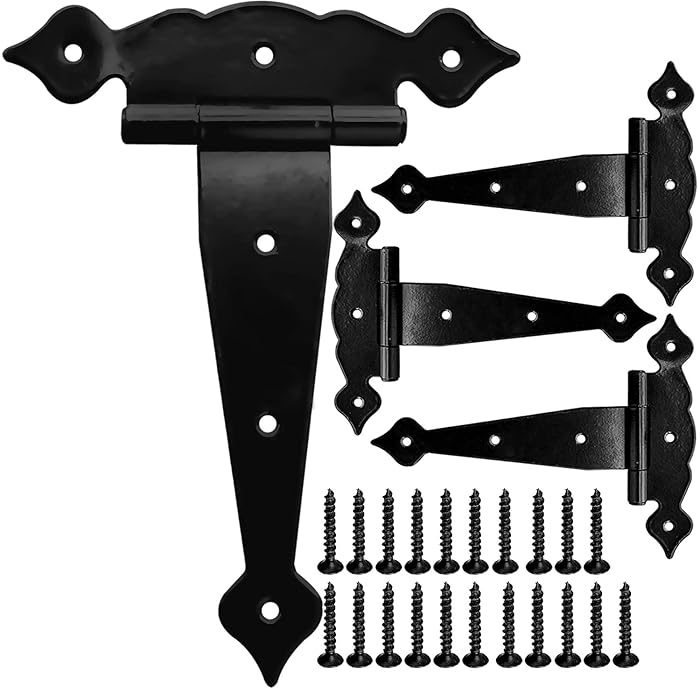 Buy ELISNOW 4Pack Gate Hinges Heavy Duty, 8Inch Decorative Tee Hinge Black Shed Barn Door Hinges