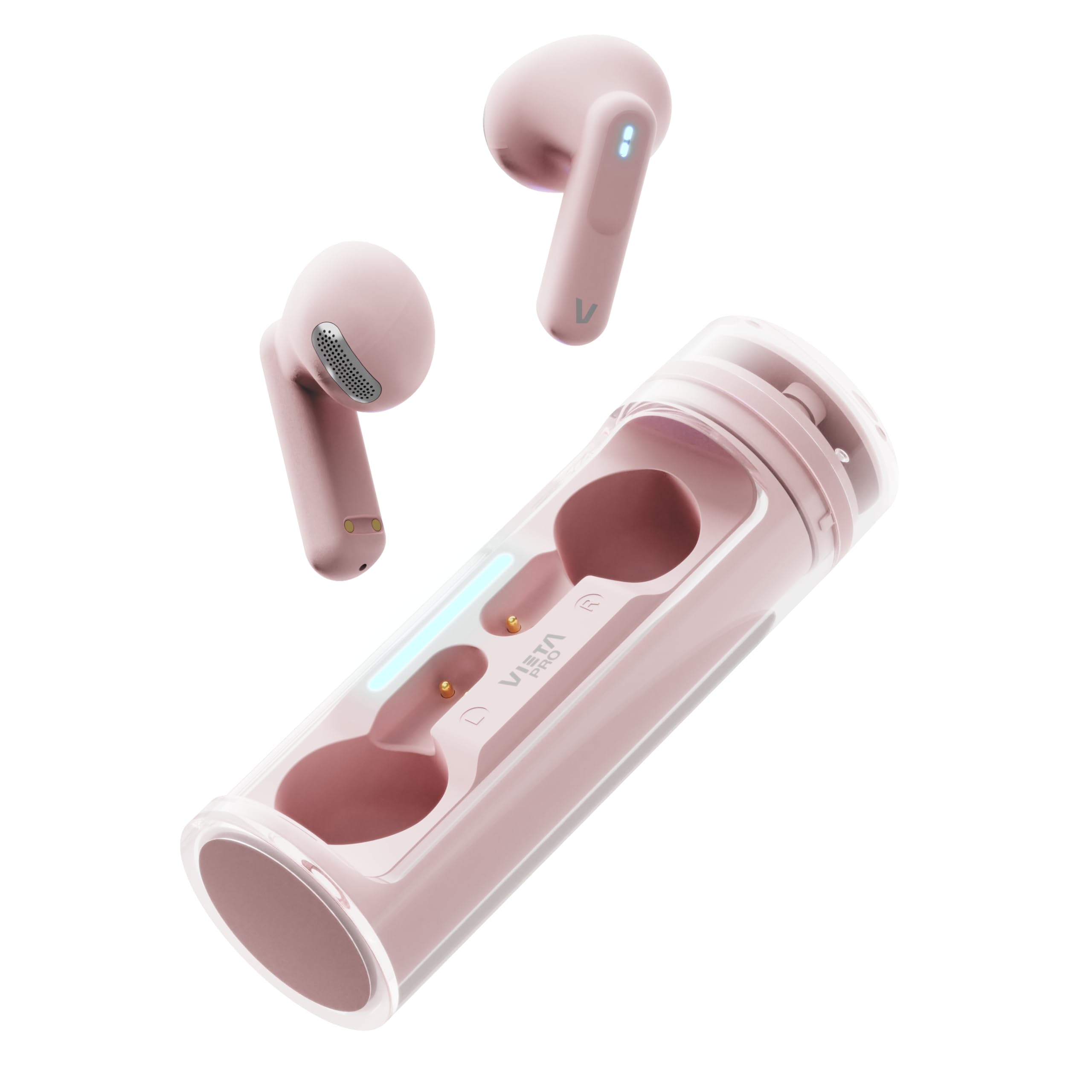 Vieta Pro Auriculares Inalámbricos con Bluetooth 5.4, Control Táctil y Manos Libres. Cascos con Micrófono y BaterÃa de 19h. Auriculares con Caja de Carga Magnética Portátil | Rolling Rosa