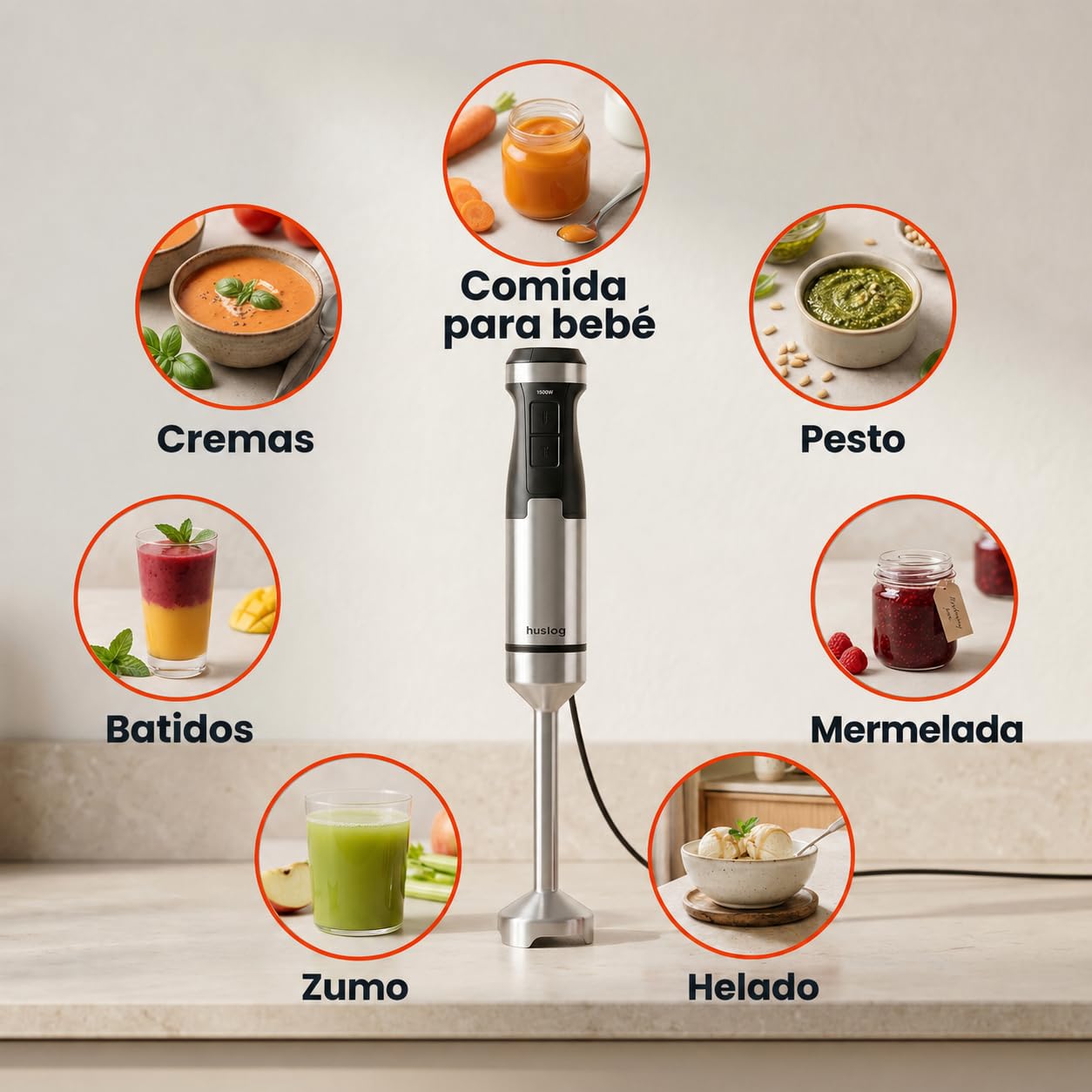 BlendFlex da 1500 W Frullatore a immersione – Frullatore in acciaio inossidabile con 20 velocità e funzione turbo, incl. misurino da 600 ml – Frullatore a immersione per frullati