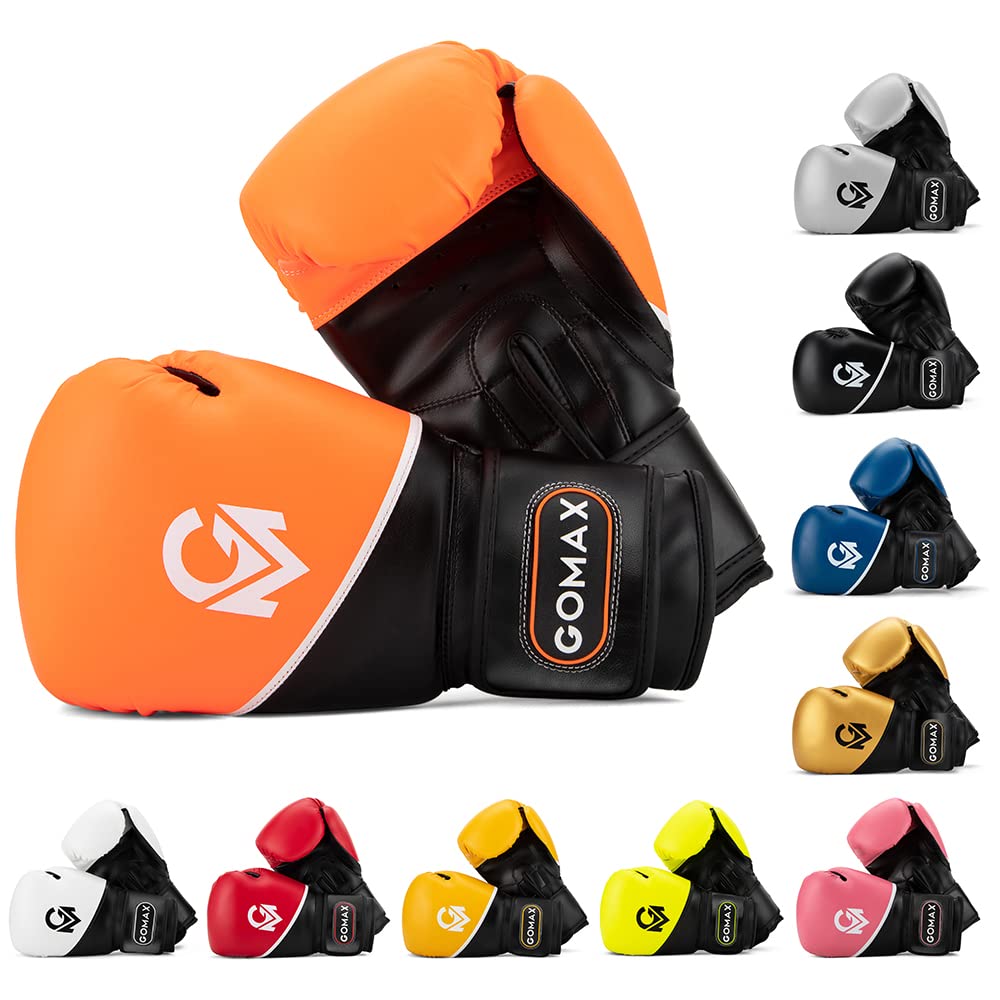 GoMax Leather Boxing Gloves 6,8,10,12,14,16 oz Boxing Gloves for Training Punching bag Sparring, Punching Boxing Bag Gloves Mitts Muay Thai Kickboxing MMA Martial Arts Workout Gloves