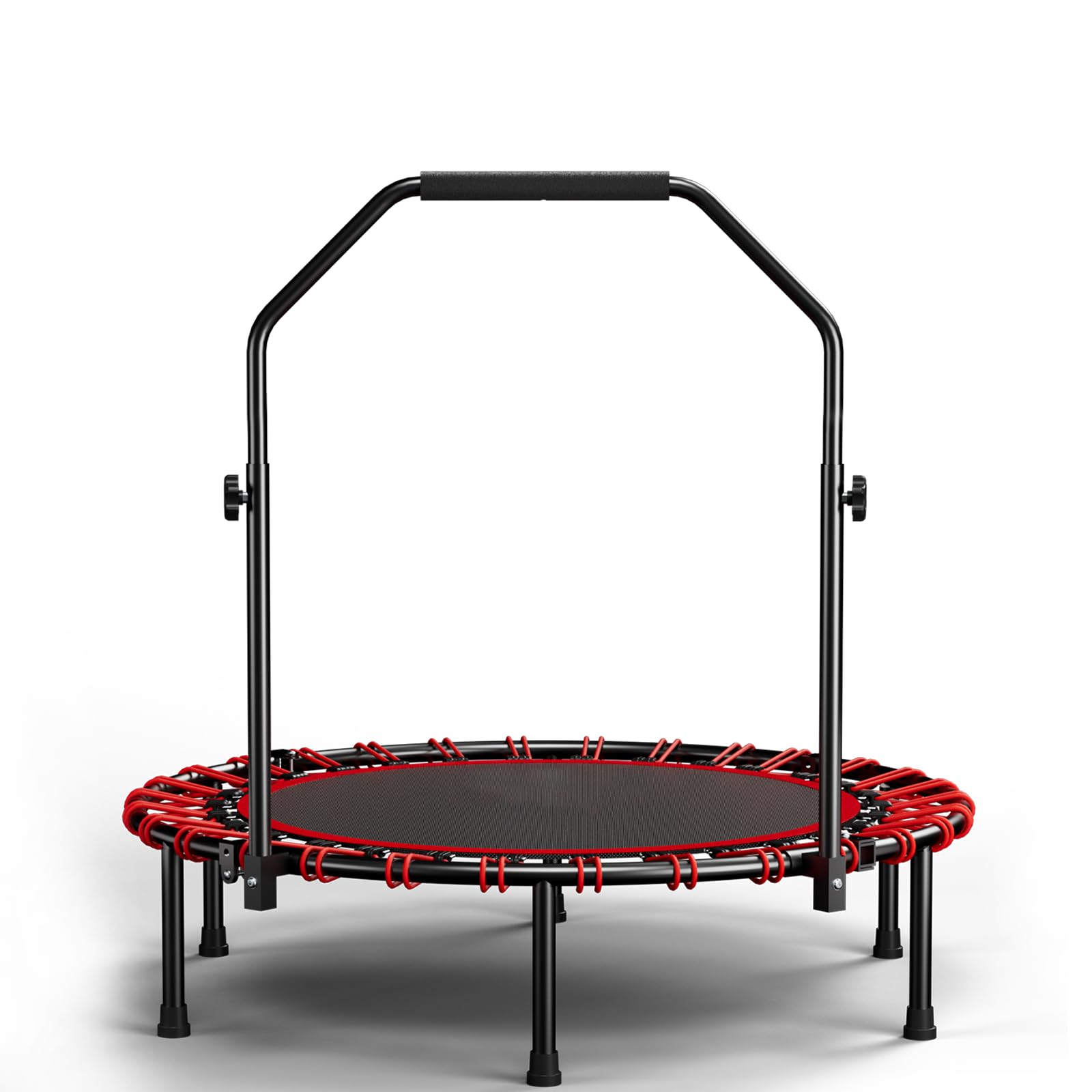 Trampolina fitness, składana, 101 cm, z uchwytem mocującym, mini trampolina z 30 linami bungee, cicha i przyjazna dla stawów, uchwyt N z regulacją wysokości, 6 nóg – trampolina do domu i cardio