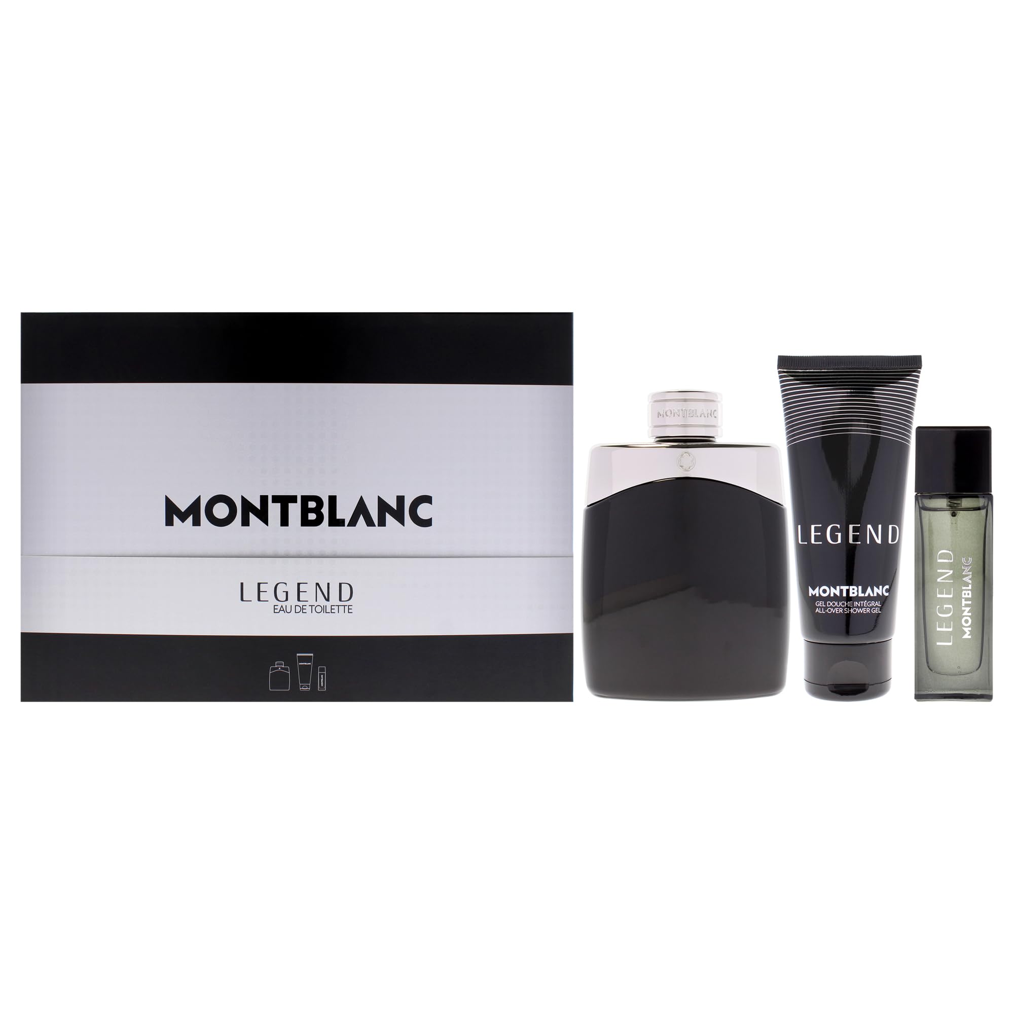 Monte Blanc Legend by Mount Blanc for Men - 3 pz Gift Set 3,3oz EDT Spray, 0,5oz EDT Spray, 3,3oz Shower Gel