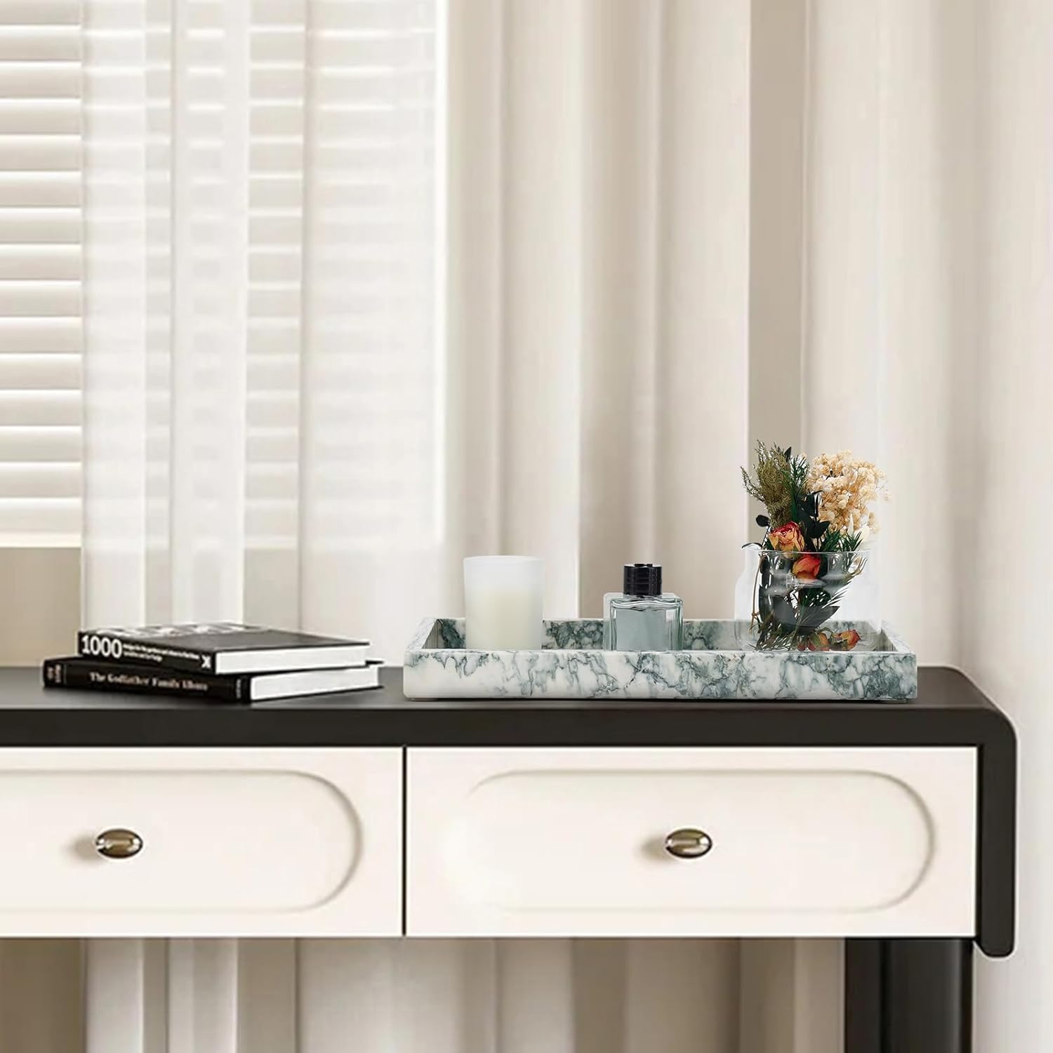 Marble Bathroom Tray,Pure Natural Vanity Tray,Marble Tray for Kitchen Counter Non-Ceramic/Non-Resin,Stone Trays 12 x 8 inch Cyan Green - Image 7