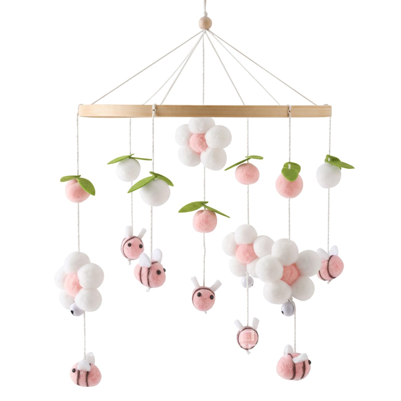 Otbushit Style 2 Baby Crib Mobile, Bee & Flower Nursery Mobile With Chewable Cotton Balls, Soft Hanging Toy For Cribs And Bassinets, 16 Inch