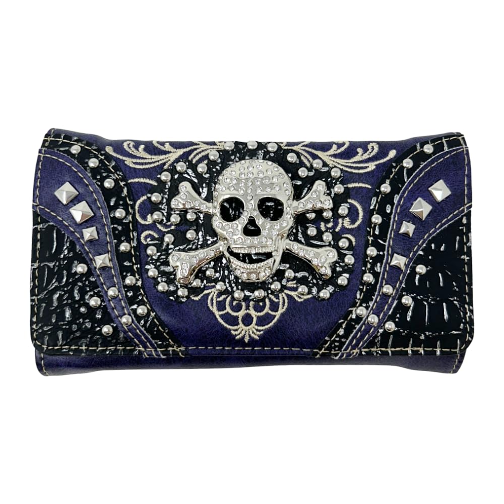 Lucazzi Skull Wristlet Wallet for Women - Crossbody Bag Gothic Purse - Purple