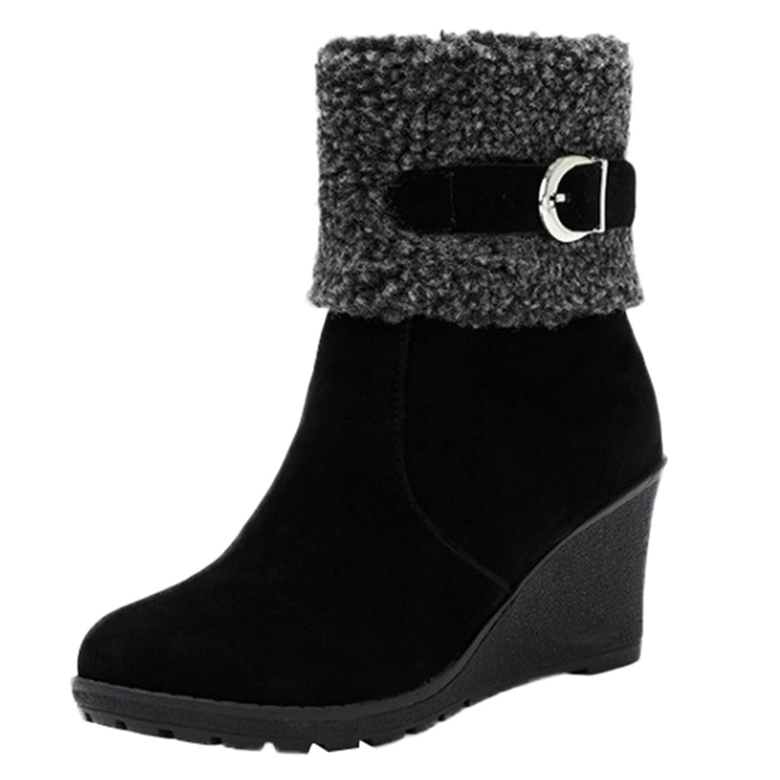 Women Platform Ankle Snow Boots Warm Comfortable Waterproof Non Slip Outdoor Shoes Suede Wedge Heel Winter Short Booties