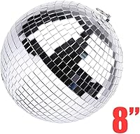 Vista 2 de Boshen Bola de espejo de discoteca de 8 pulgadas con anillo para colgar, luz de bola de discoteca plateada para fiesta, Navidad, DJ, escenario