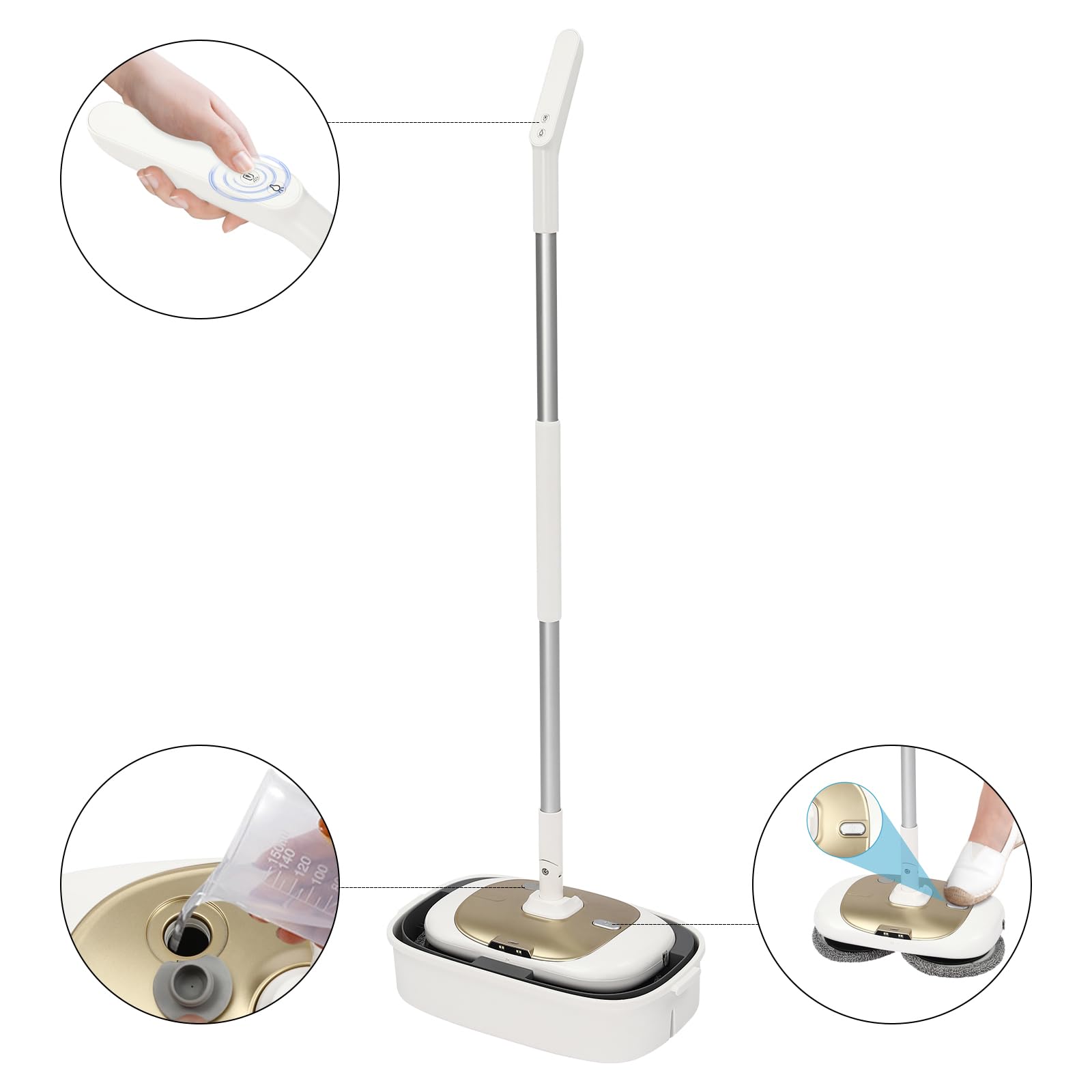 Fregona eléctrica inalámbrica inalámbrica con cubo de limpieza, depósito de agua de 400 ml, para la limpieza de suelos de madera dura y baños