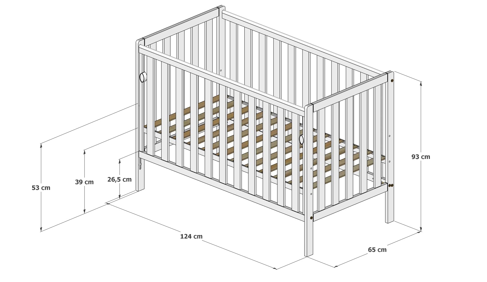 zee BAMBI Lettino Neonato 120x60 cm Cashmere con Materasso e Ruote Lettino Bambino con Lato Abbassabile Rete Regolabile 3 Livelli Letto per Bambini