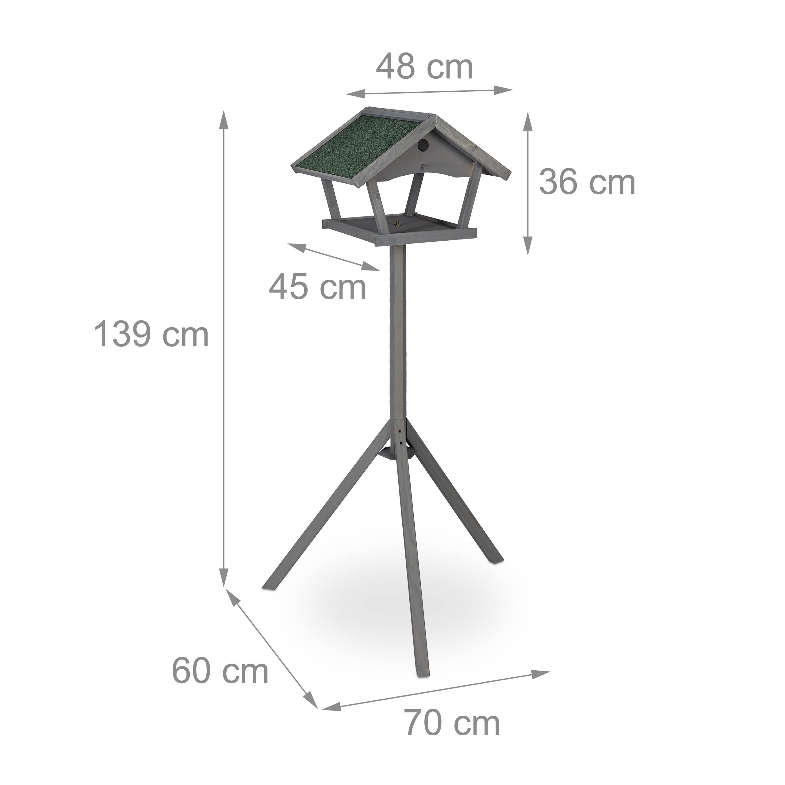 Relaxdays Mangiatoia per Uccelli con Treppiede, Casa con Tetto, Resistente alle Intemperie, 136x70x60 cm, Grigio/Verde