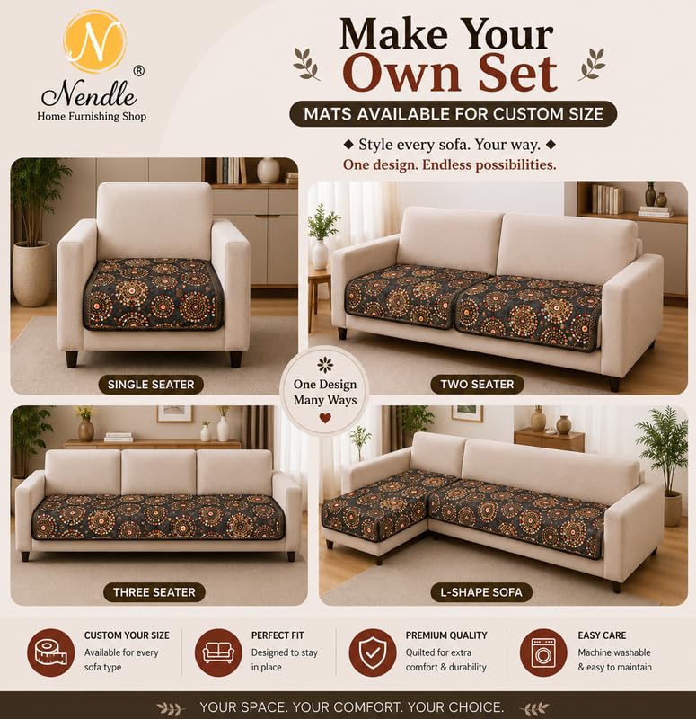 Image of Nendle Quilted Customisable Digital Printed Sofa Mat Cover with Fixed Seat Depth of 36 Inches | Premium Velvet Fabric Furniture Protector for Custom Fit