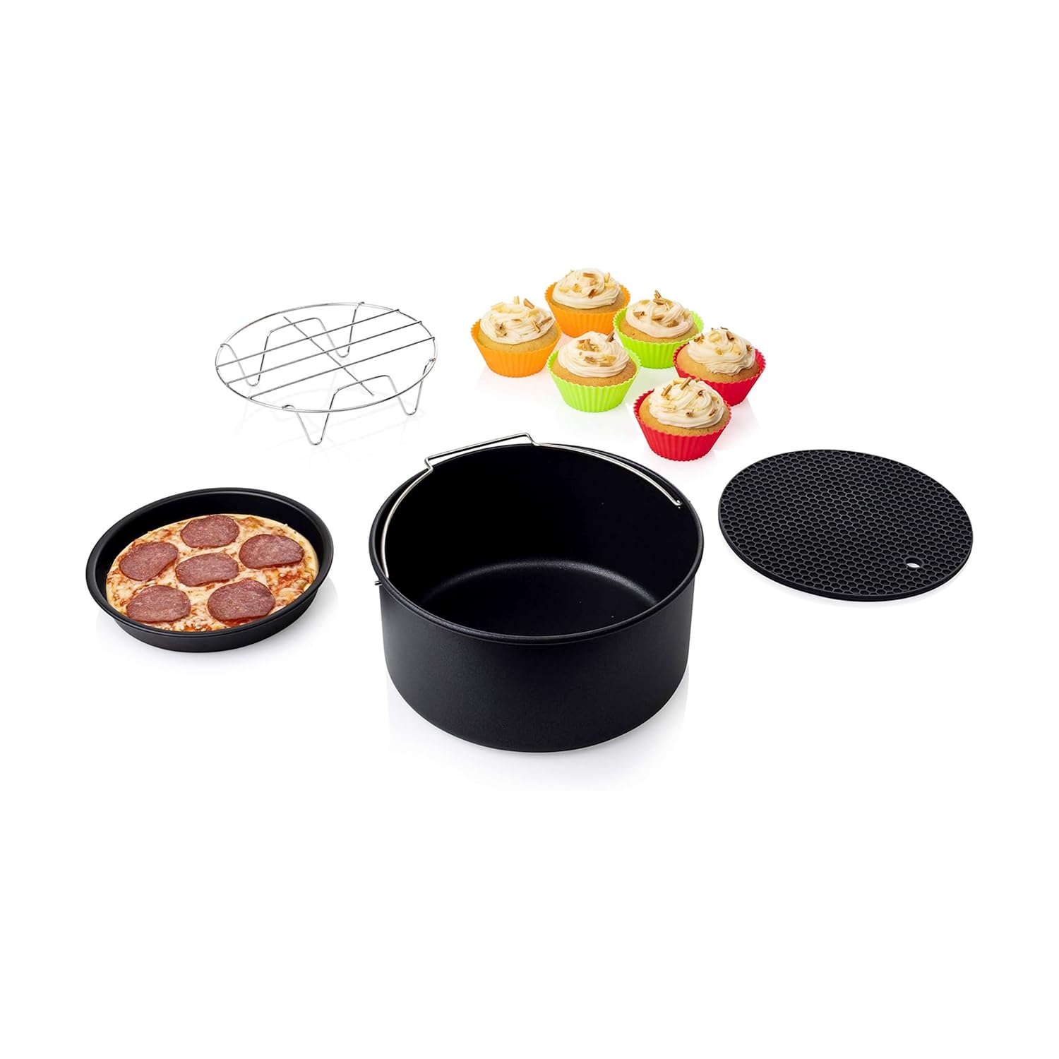 Cacerola para freidora de aire redonda y kit de accesorios Wintem para evitar suciedad