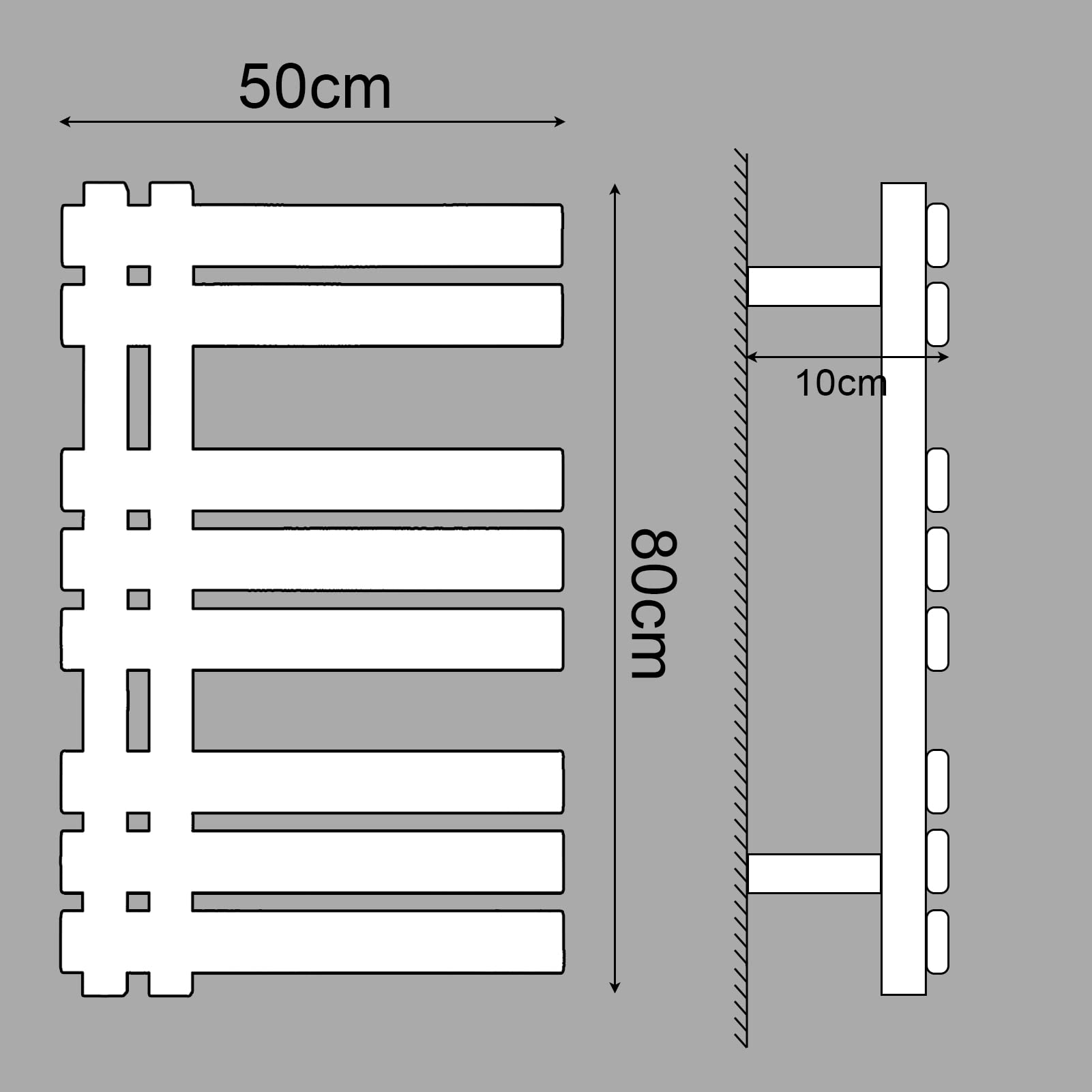 Grzejnik na ręczniki, 500 x 800 mm, elektryczny ogrzewacz do ręczników, grzejnik łazienkowy, energooszczędny, inteligentna stała temperatura, ogrzewanie ręczników, suszarka do ręczników, montaż na ścianie, czarny, Right