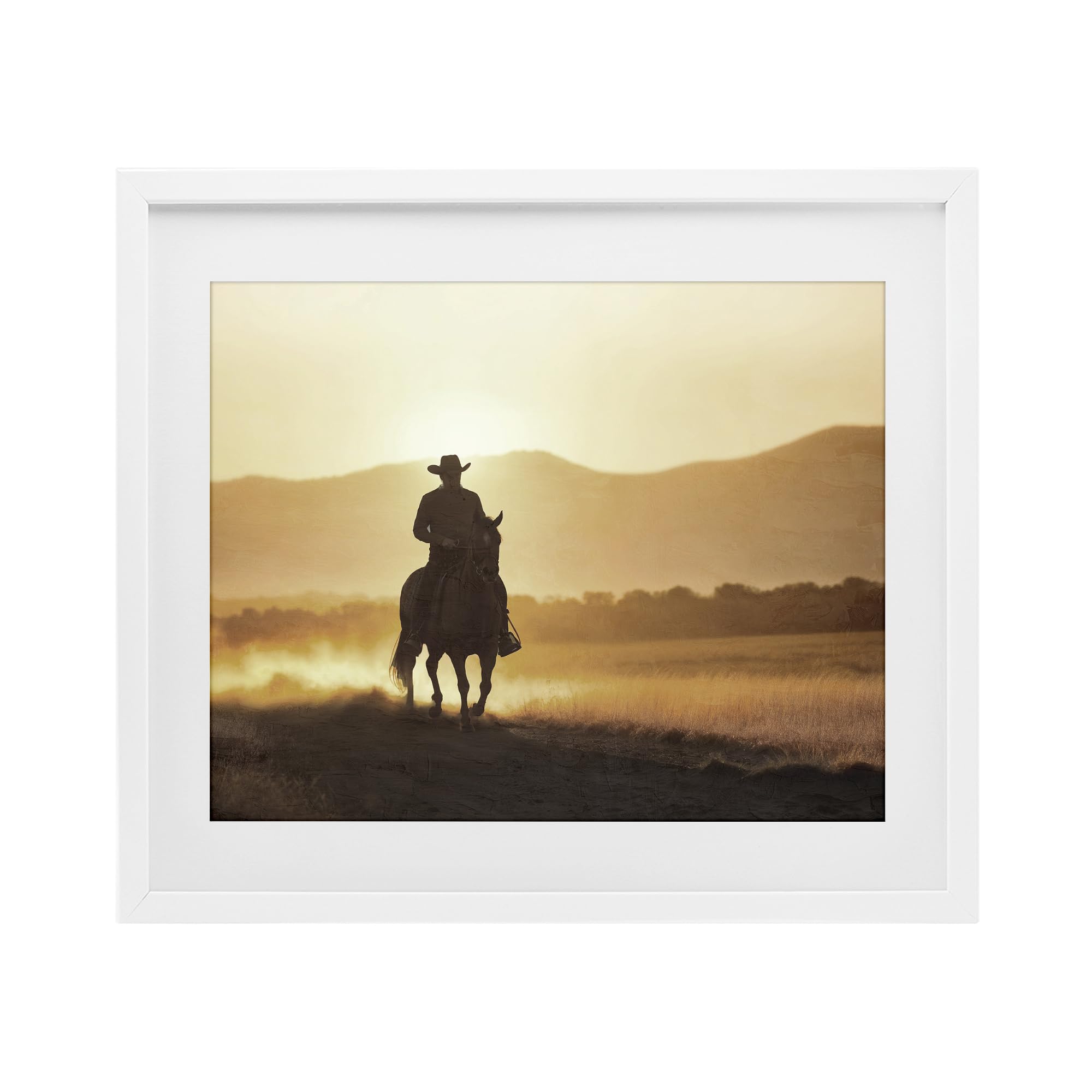 Stupell Industries 'Cowboy's Ride Home', Framed Print Under Glass, White, 21 x 17 Inches, Easy to Hang and Sturdy, Made in USA, by Kim Allen
