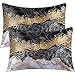 BlessLiving Modern Satin Silk Pillowcase for Hair and Skin, Black Gold Marble Pillow Cases Set of 2 Pack Soft Pillow Cover with Envelope Closure Boys Men Bedding Gifts (Queen(20'x30'))