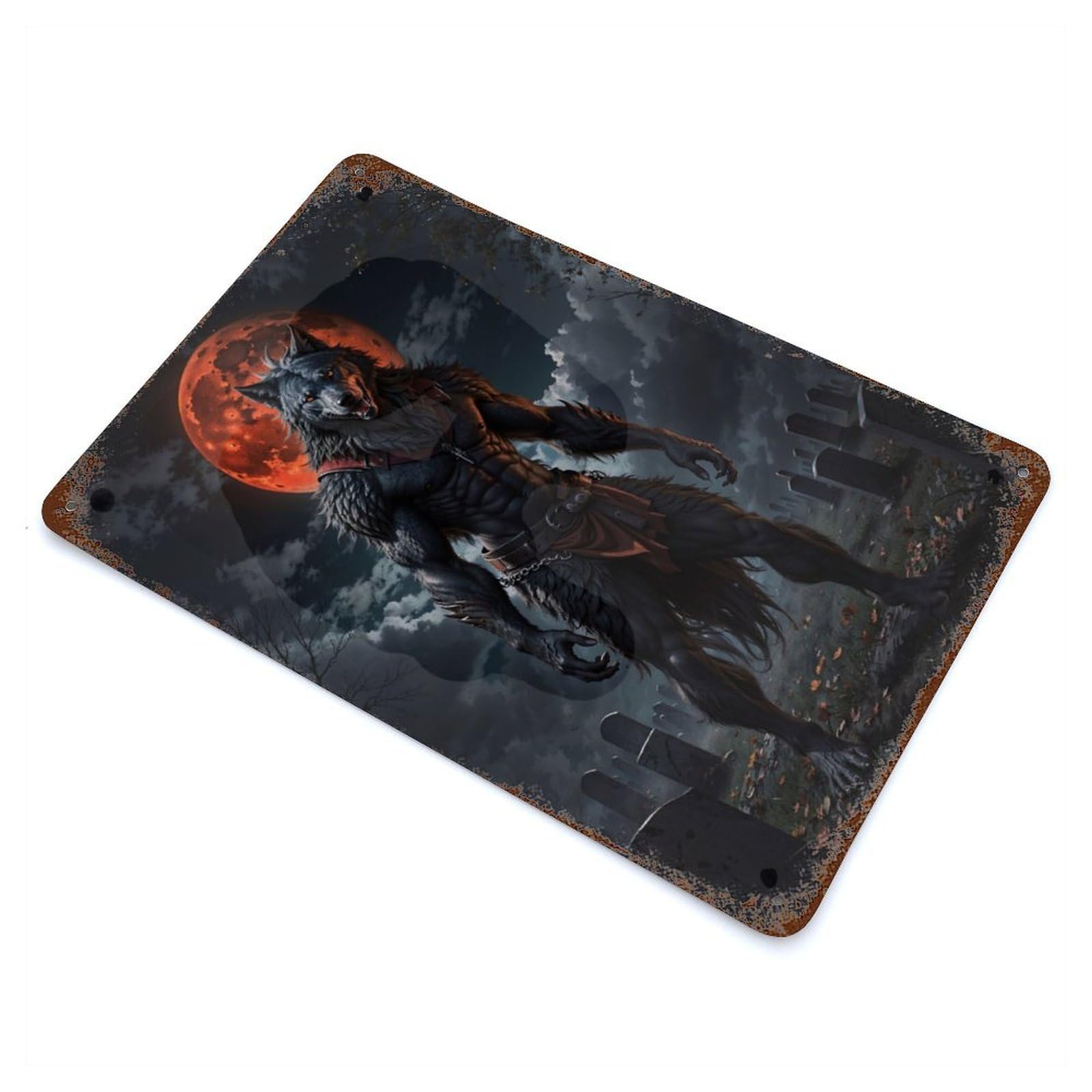 Rust Effect Guardian of The Graveyard Rusty Metal Tin Sign 11.8"x7.9", Old School Wall Decor for Farmhouse, Kitchen And Entryway Decor