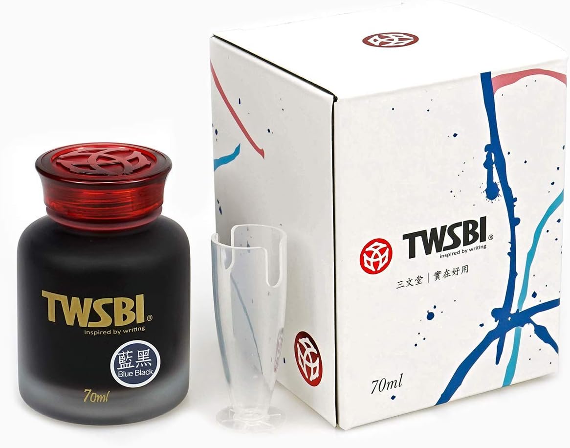 TWSBIBlue Black Fountain Pen Ink, 70ml, Pigment Ink, Glass Bottle with Cone Insert
